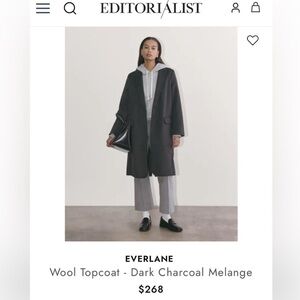 EVERLANE The Topcoat in Wool | Dark Charcoal Melange Size XS NWT